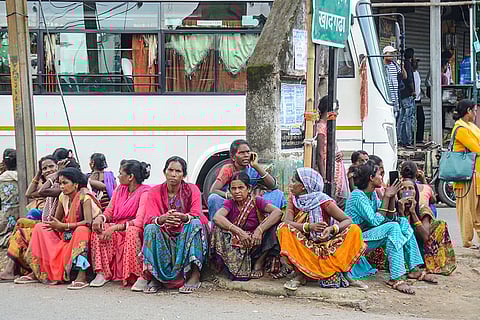 Bharat Bandh: Women passengers wait for transport vehicles in Ranchi